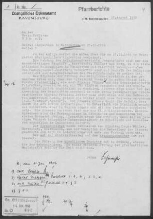 Weingarten mit Baienfurt, Baindt u.a. Diaspora: Inspektionsbericht 1952