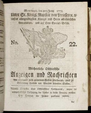 No. 22. Montags, den 1ten Juny 1778.