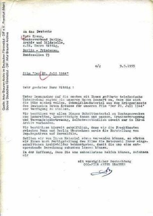 Brief von CCC an Deutsches Rotes Kreuz vom 09.05.1955