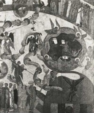 Schreckliches Gericht : Schreckliches Gericht. Ikonenmalerei (1401/1450; Nowgoroder Schule). Detail. Moskau: Tretjakow-Galerie