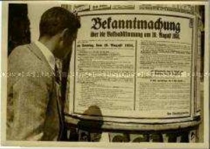 Bekanntmachung über die " Volksabstimmung über das Staatsoberhaupt des Deutschen Reichs"