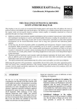 The challenge of political reform : Egypt after the Iraq war
