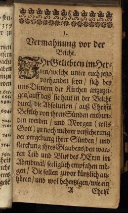 1. Vermahnung vor der Beicht.