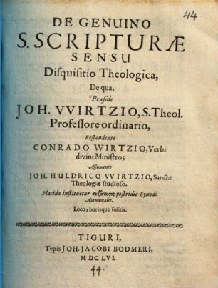 De genuino s. scripturae sensu disquisitio theologica
