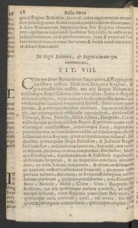 De Regis Bohemiae, et Regnicolarum eius immunitate. Tit. VIII.