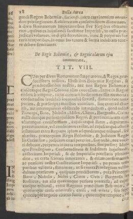 De Regis Bohemiae, et Regnicolarum eius immunitate. Tit. VIII.