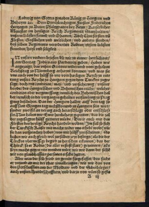 Ludwig von Gottes genaden Künig zu Hungern und Behaym etc. Dem Durchleuchtigen Fursten Friderichen Hertzogen zu Bairn ... hayl und seligkeit