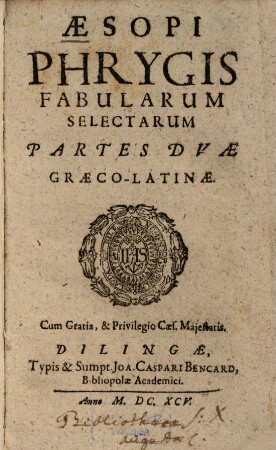 Aesopi Phrygis fabularum selectarum partes duae : graeco-latinae