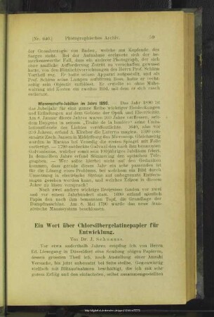 Ein Wort über Chlorsilbergelatinepapier für Entwickler