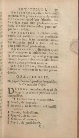 Quaestio XLIX. De singulis prudentiae partibus integralibus, in octo articulos divisa.