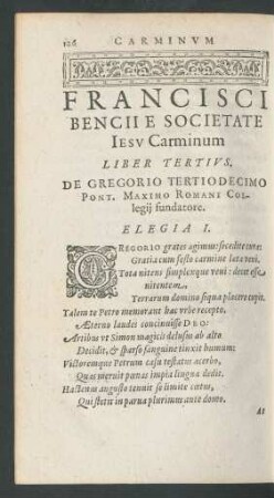 Francisci Bencii E Societate Iesu Carminum Liber Tertius.