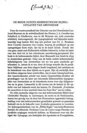 De beide oudste hebreeuwsche bijbeluitgaven van Amsterdam / [Jac. Zwarts]