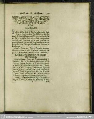 Nomina Omnium Ad Tractatus Pacis Universalis Osnaburgensis Et Monasteriensis Ablegatorum Et Deputatorum