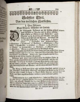 I. Von Böhmen. Samt Mähren/ Schlesien und Lausnitz.
