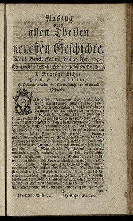 XVIII. Stück. Coburg, den 29. Apr. 1752.