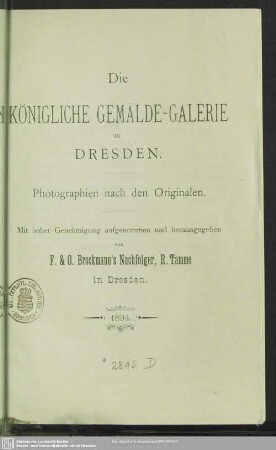 Die Königliche Gemälde-Galerie zu Dresden : Photographien nach den Originalen