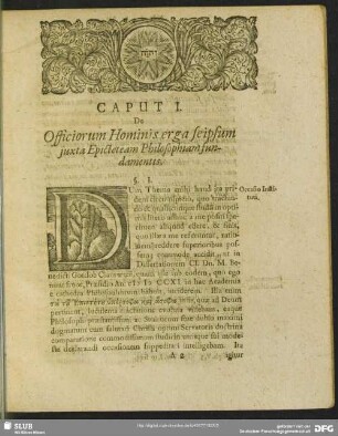 Caput I. De Officiorum Hominis erga seipsum juxta Epicteteam Philosophiam fundamentis