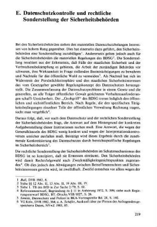 219-228, E. Datenschutzkontrolle und rechtliche Sonderstellung der Sicherheitsbehörden
