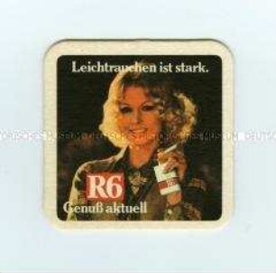 Bierdeckel mit Werbeaufdruck für "R6"-Zigaretten