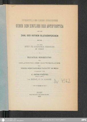 Experimentelle und klinische Untersuchungen ueber den Einfluss der Antipyretica auf die Zahl der rothen Blutkörperchen