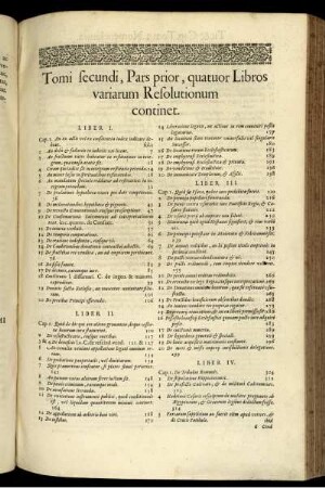 Tomi secundi, Pars prior, quatuor Libros variarum Resolutionum continet