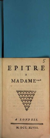 Epitre a Madame ***