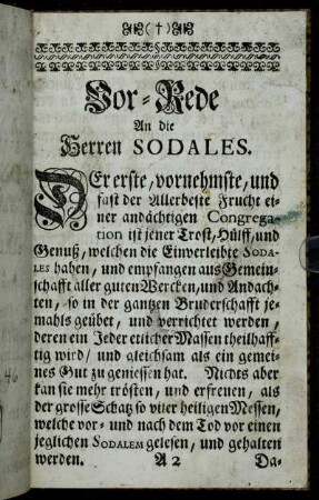 Vor-Rede An die Herren Sodales.