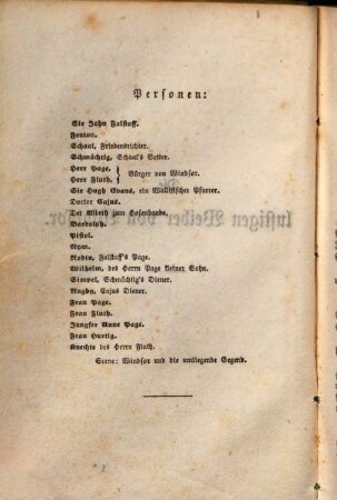 Shakspeare's dramatische Werke, 9. Die lustigen Weiber von Windsor [u.a.]