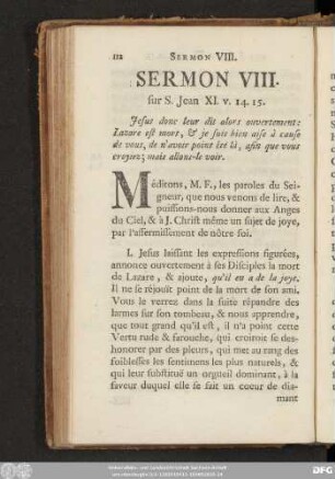 Sermon VIII. sur S. Jean XI. v. 14. 15.