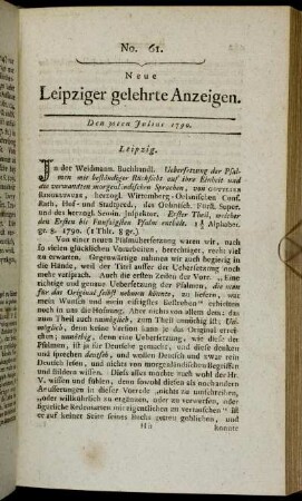 No. 61. Den 30ten Julius 1790.