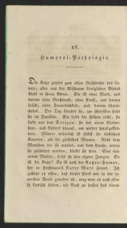 XV. Humoral-Pathologie