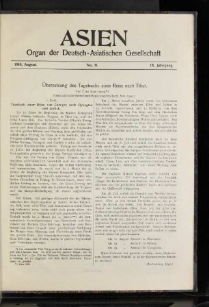 Übersetzung des Tagebuchs einer Reise nach Tibet.