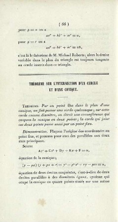 Théorème sur l'intersection d'un cercle et d'une conique.
