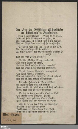 Zur Feier des 300jährigen Kirchweihfestes der Schloßkirche zu Augustusburg