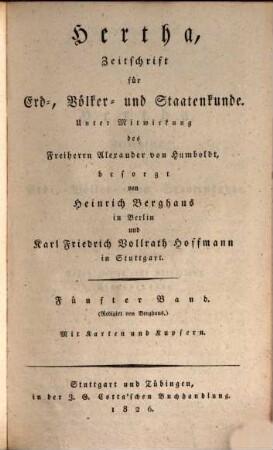 Hertha : Zeitschrift für Erd-, Völker- und Staatenkunde. 5. 1826
