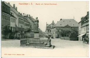 Hainichen. Markt mit Gellert-Denkmal