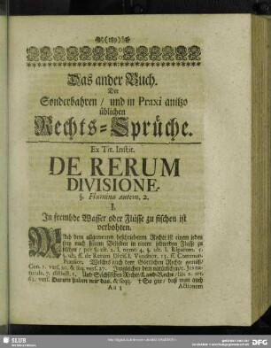 Das ander Buch. Der Sonderbahren, und in Praxi anitzo üblichen Rechts-Sprüche