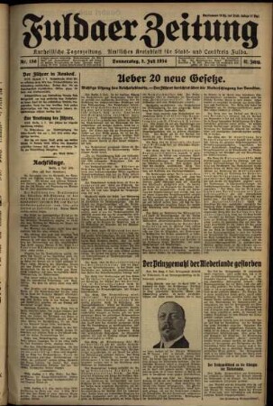 Erste Ausgabe vom Donnerstag, den 05. Juli 1934.