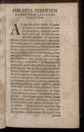 Philippus Verheyen. Benevolo Lectori Salutem.