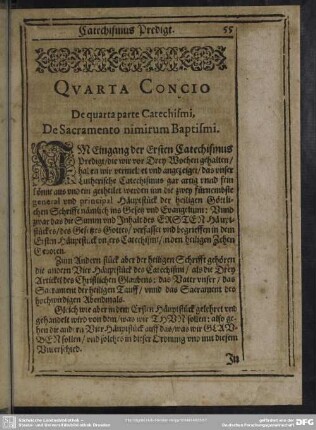 Quarta Concio De quarta parte Catechismi, De Sacramento nimirum Baptismi