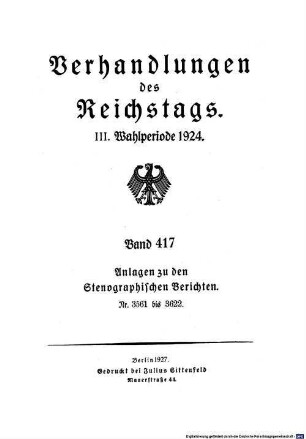 Verhandlungen des Reichstages. Stenographische Berichte. 417. 1924