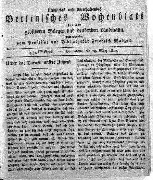 430stes Stueck, Sonnabend, den 29. Maerz 1817