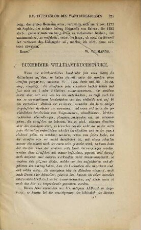 Buxheimer Willirambruchstücke : Sonderabdruck aus der Zeitschrift für deutsches Alterthum