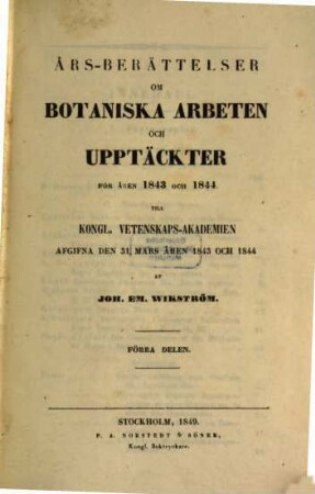 Års-Berättelse om botaniska arbeten och upptäckter : för år .... 1843/44 (1849)
