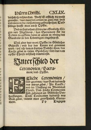 CXLIX r-CLI r, Unterschied der Ceremonien, Sacrament und Opffer