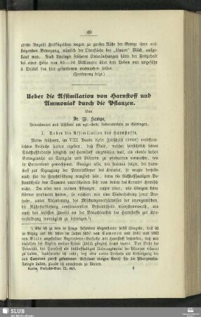 Ueber die Assimiliation von Harnstoff und Ammoniak durch die Pflanzen