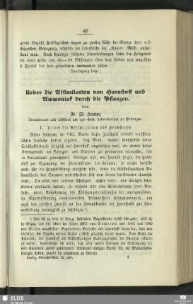 Ueber die Assimiliation von Harnstoff und Ammoniak durch die Pflanzen