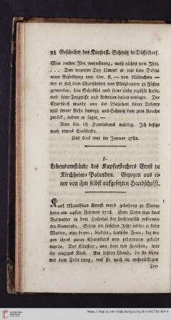 5. Lebensumstände des Kupferstechers Ernst zu Kirchheim-Polanden. Gezogen aus einer von ihm selbst aufgesetzten Handschrift