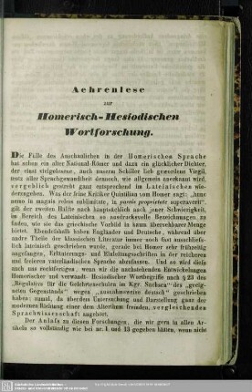 Aehrenlese zur Homerisch-Hesiodischen Wortforschung