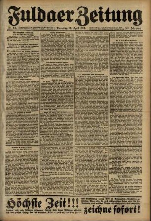 Erste Ausgabe vom Dienstag, den 16. April 1918.